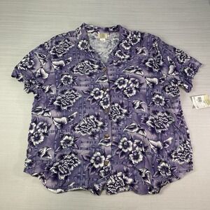 Vintage‎ Teddi Brand Floral Button Up Women's Blouse 2X Purple